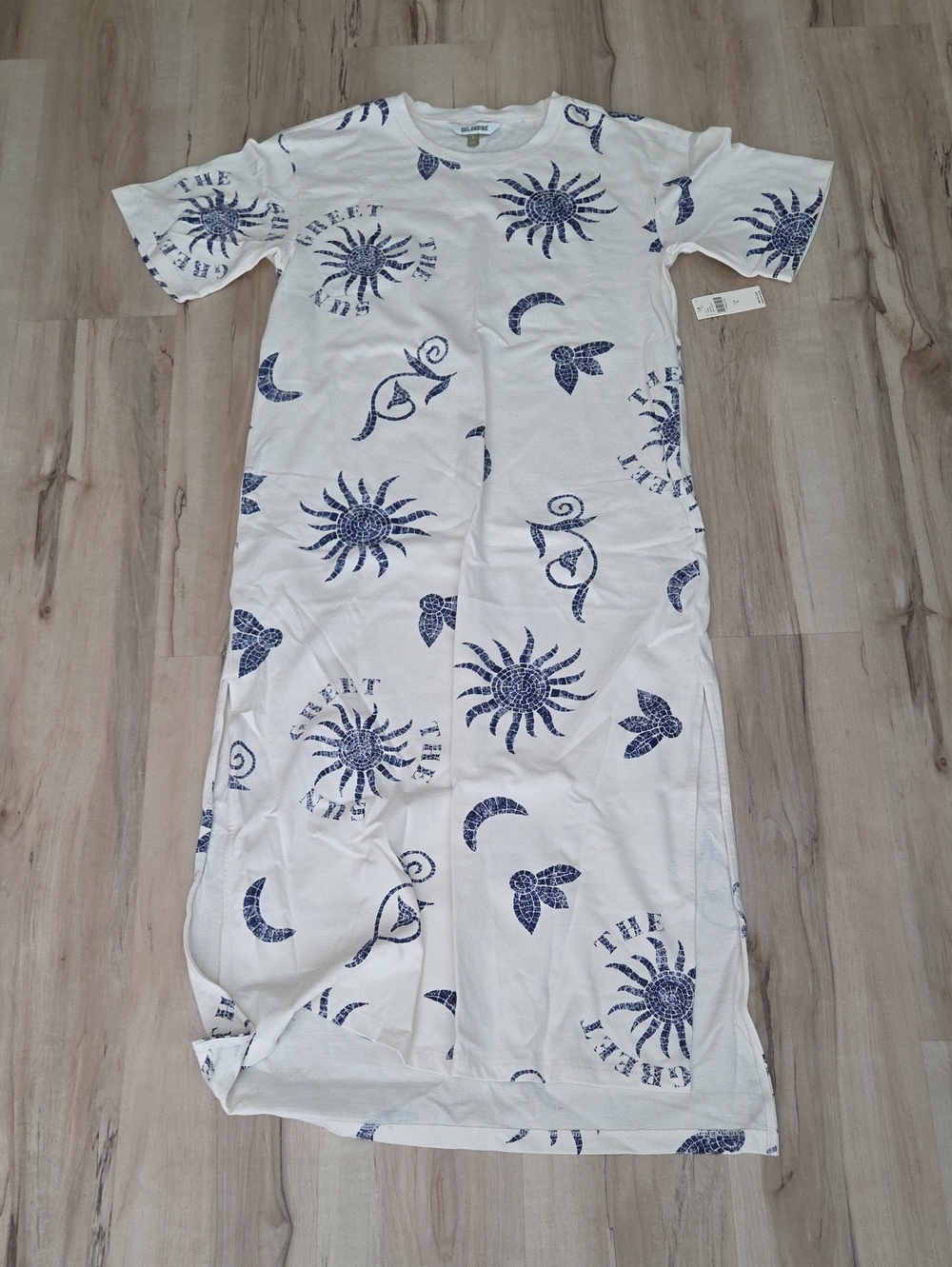 Womens Anthropolgie NWT Cotton Midi Dress CELADINE Cream and Navy Small